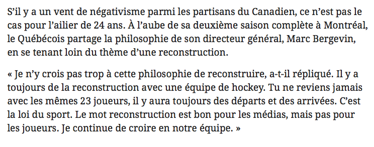 Charles Hudon, est bien un disciple de Marc Bergevin...