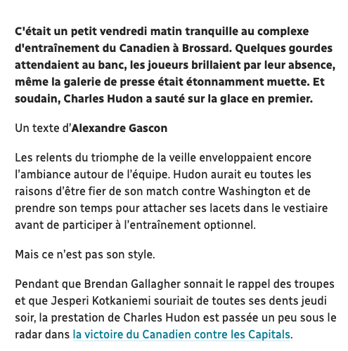 Charles Hudon... Est vraiment le CHOUCHOU des médias québécois...