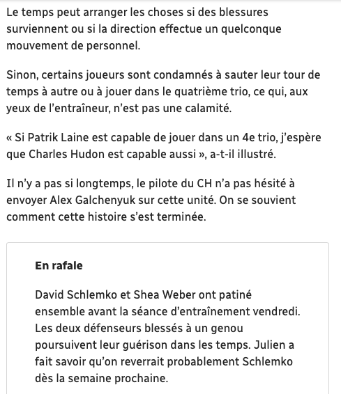 Charles Hudon... Est vraiment le CHOUCHOU des médias québécois...