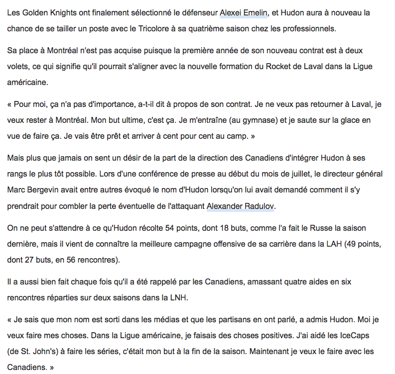 Charles Hudon était PERSUADÉ...Qu'il allait débarquer à Vegas...