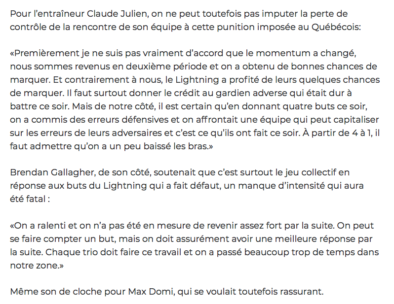 Charles Hudon VISÉ par Claude Julien...