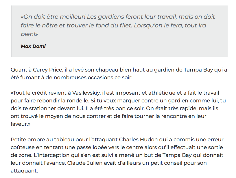 Charles Hudon VISÉ par Claude Julien...