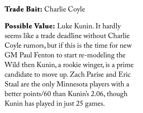Charlie Coyle va être échangé..