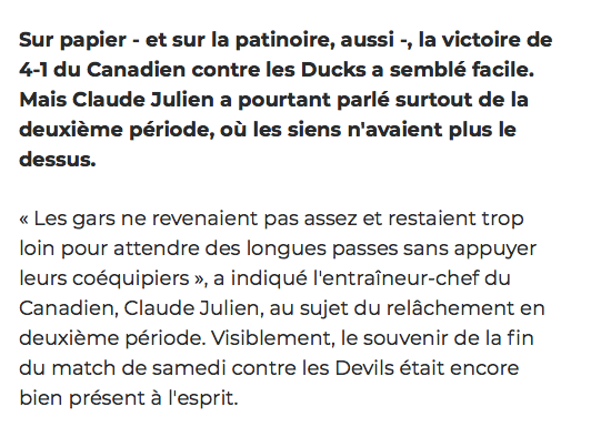 Claude Julien a SAUTÉ une COCHE entre la 2e et la 3e...