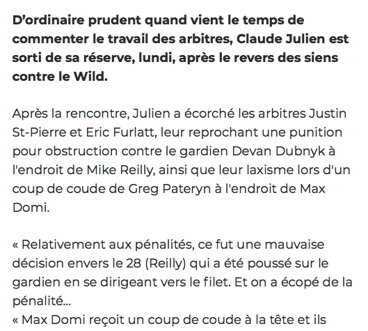 Claude Julien ATTAQUE les arbitres!!!!!!