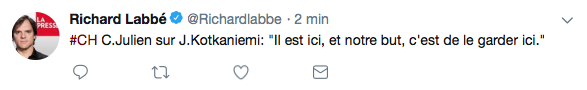 Claude Julien confirme que Jesperi Kotkaniemi...