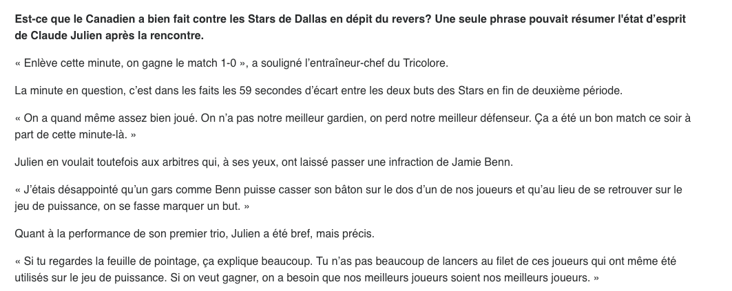 Claude Julien DÉNIGRE Charlie Lindgren...OUCH...