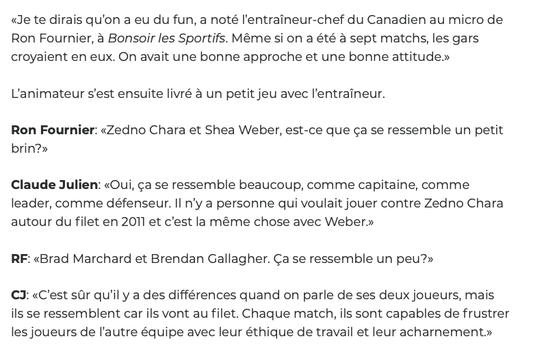 Claude Julien dit à Ron Fournier...