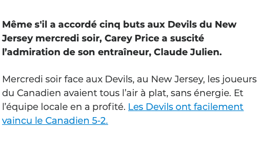 Claude Julien encore en train de CHOUCHOUTER Carey Price...