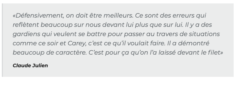 Claude Julien encore en train de CHOUCHOUTER Carey Price...