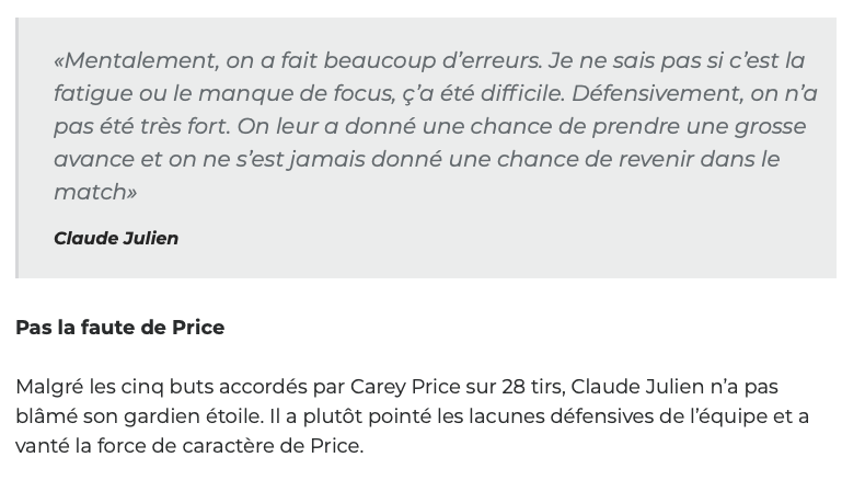 Claude Julien encore en train de CHOUCHOUTER Carey Price...