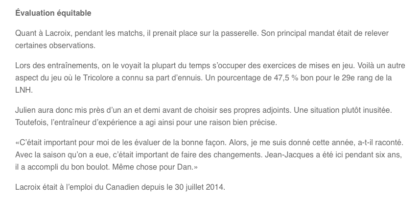 Claude Julien est un BON JACK...mais cela lui nuit...