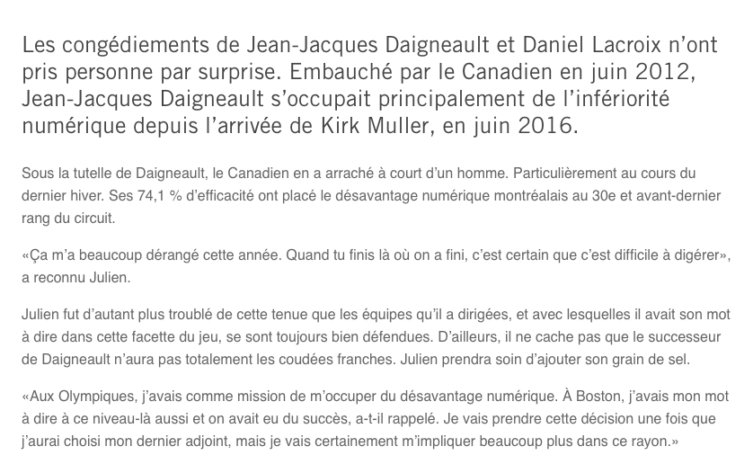 Claude Julien est un BON JACK...mais cela lui nuit...