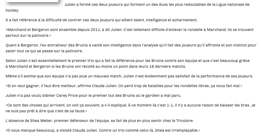 Claude Julien est vraiment un PLEIN de M....