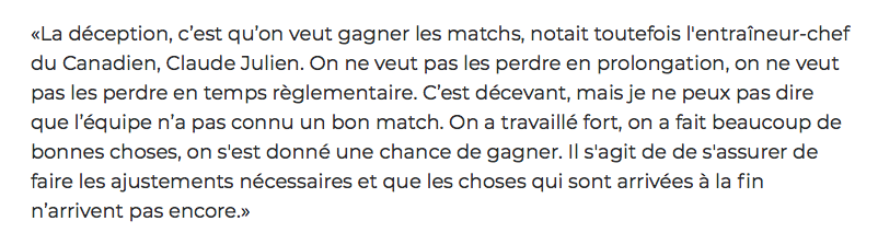 Claude Julien était DÉÇU en SALE...