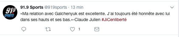 Claude Julien ne voulait pas CASSER Galchenyuk, juste l'envoyer en DÉSINTOX...