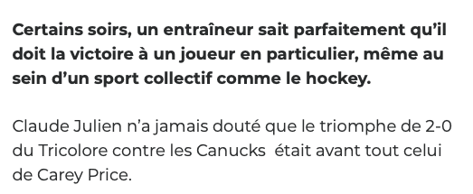 Claude Julien n'est pas SATISFAIT....