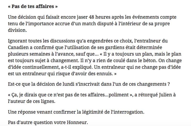 Claude Julien perd PATIENCE avec les médias..