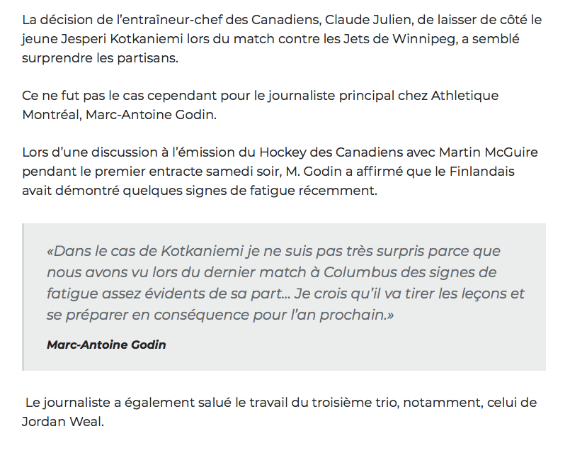Claude Julien peut compter sur les journalistes FEFANS QUÉBÉCOIS...