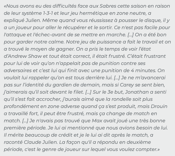 Claude Julien prend la défense d'Andrew Shaw....Et nous avoue qu'il a RAMASSÉ Max Domi entre la 2e et la 3e...