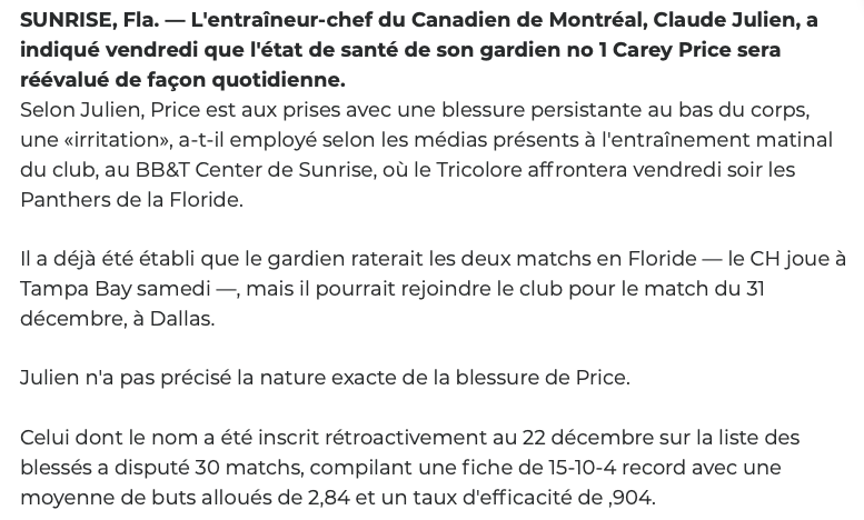 Claude Julien qui parle d'une BLESSURE PERSISTANTE....