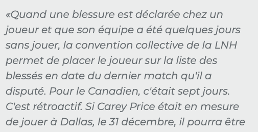 Claude Julien qui parle d'une BLESSURE PERSISTANTE....