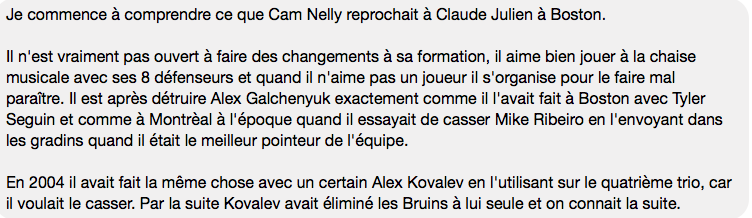 Claude Julien répète ses ERREURS SEGUIN-RIBEIRO...