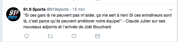 Claude Julien sait très bien qu'il n'est pas MENACÉ par DOM DOM Ducharme ou JOJO Bouchard...