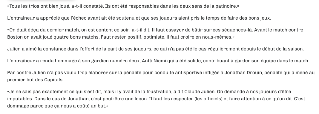 Claude Julien... VISE Jonathan Drouin...Comme un GRAND-PAPA POULE...