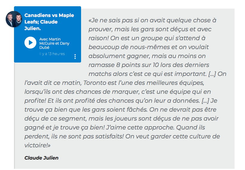 Claude Julien VISE son 4e trio au complet...