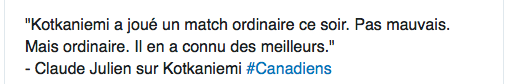 Claude Julien..A-t-il vraiment besoin de VISER PUBLIQUEMENT Jesperi Kotkaniemi..