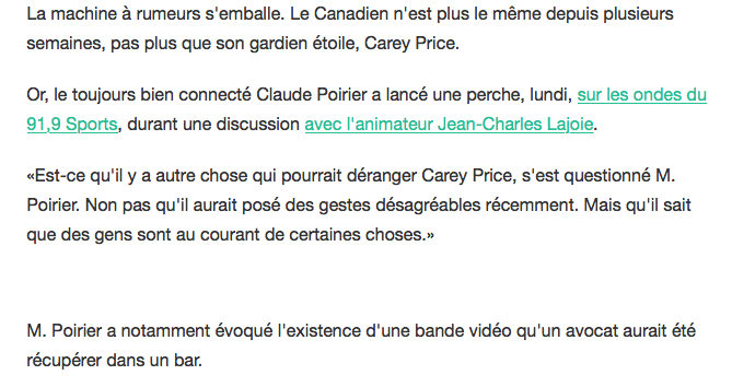 Claude Poirier aussi avait des infos sur un SCANDALE impliquant Carey Price et une certaine vidéo...