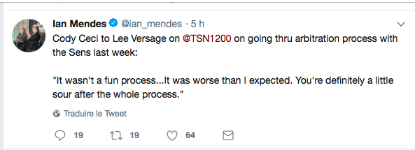 Cody Ceci est tellement en TA contre les Sens...après son processus d'arbitrage...