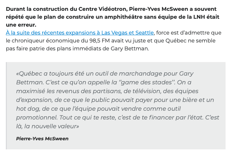Comment Gary Bettman a UTILISÉ Québec....