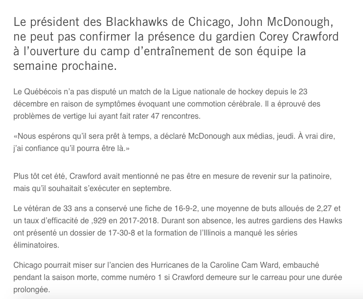 Corey Crawford devrait-il s'arrêter?