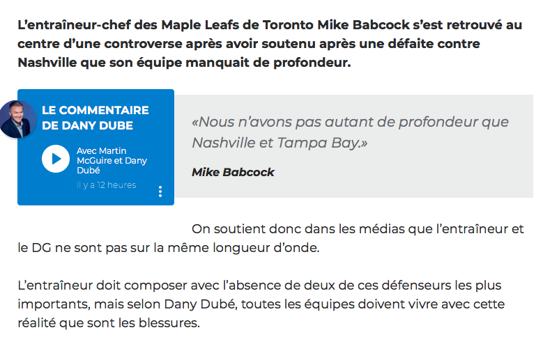 Dany Dubé ATTAQUE Mike Babcock..