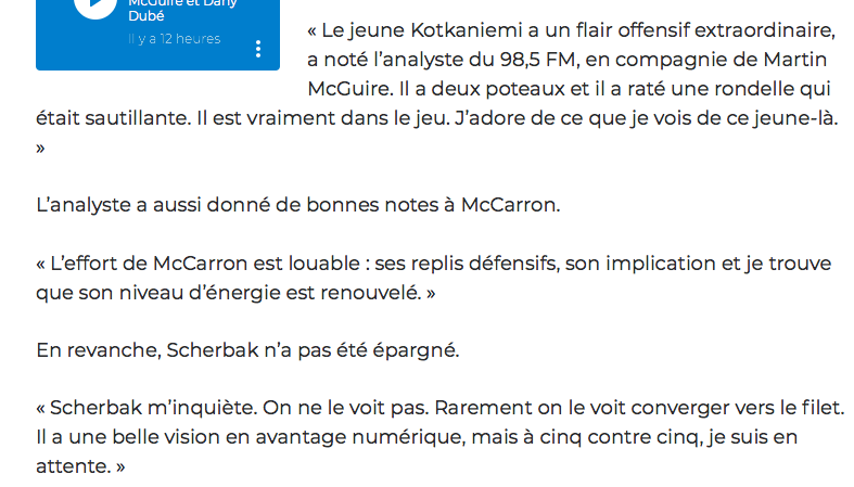 Dany Dubé CAPOTE sur Kotkaniemi...Complimente le GROS PLEIN DE SOUPE..