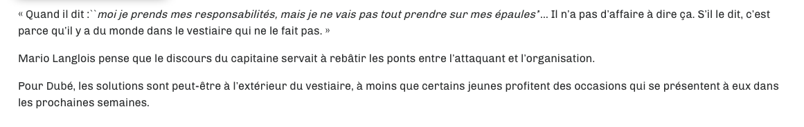 Dany Dubé est sans ÉQUIVOQUE...Max Pacioretty...a TRAHI le VESTIAIRE..