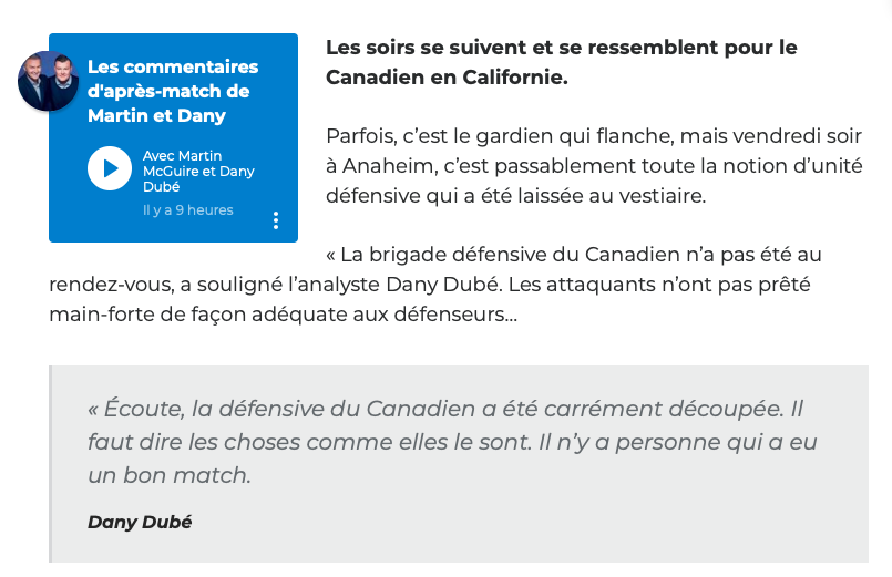 Dany Dubé RIDICULISE la défensive du CH....