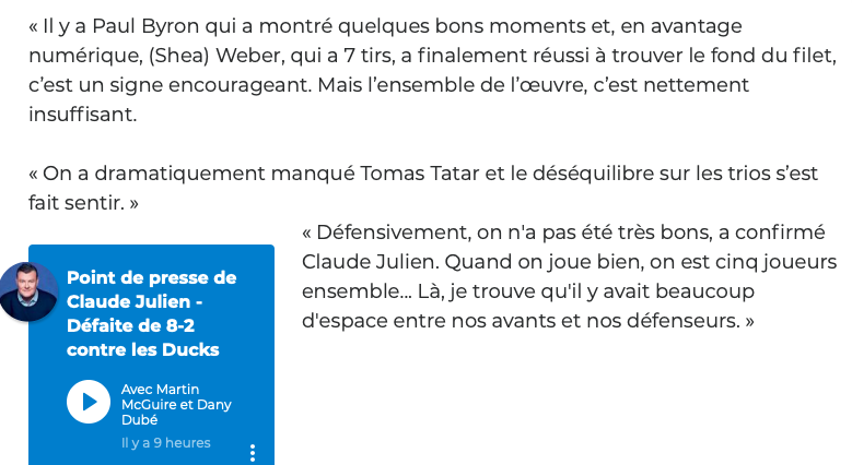 Dany Dubé RIDICULISE la défensive du CH....