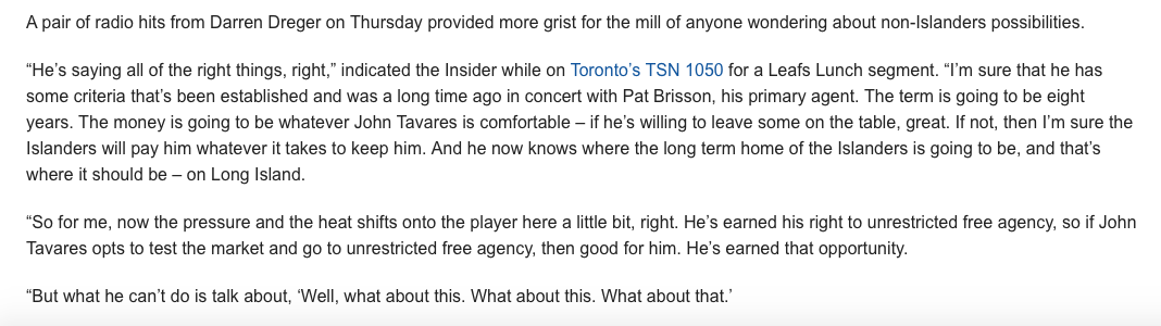  DARREN DREGER ENVOIE John Tavares...à MONTRÉAL!!!!!!
