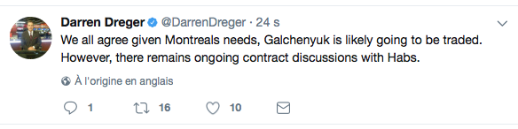 Darren Dreger répète qu'Alex Galchenyuk sera échangé...mais...