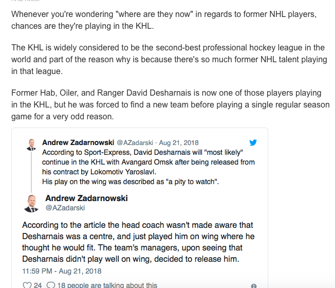 David Desharnais n'est pas un CENTRE...