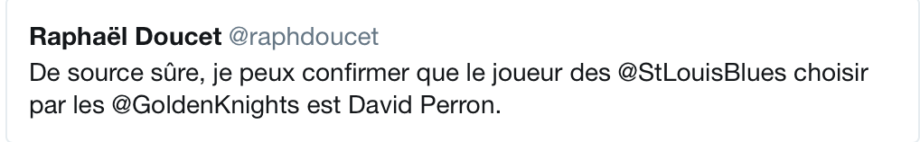 David Perron a fait ses valises pour Las Vegas...