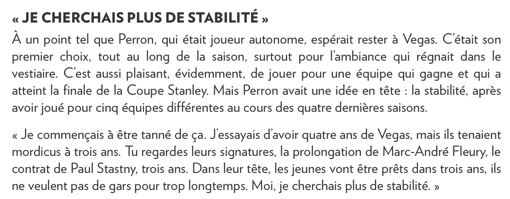 David Perron tenait plus au CASH, qu'à sa fierté...