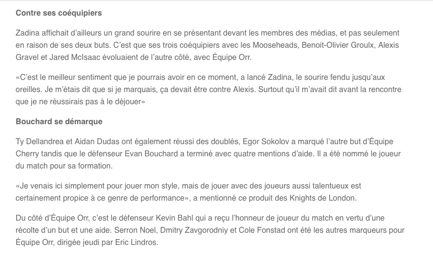 De quoi convaincre les Hurricanes...de prendre Zadina...