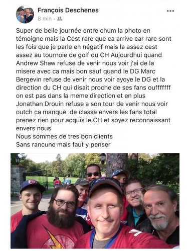 Des fans du CH ACCUSENT Andrew Shaw, Marc Bergevin et Jonathan Drouin de les avoir SNOBÉS hier...