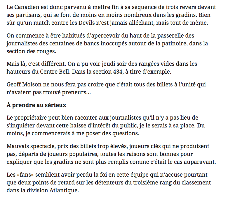 Des MILLIERS de SIÈGES VIDES...Carey Price qui se CAL...des amateurs..