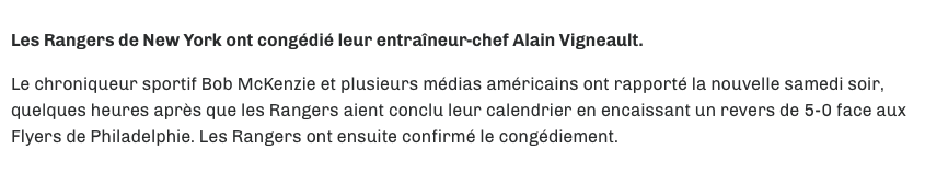 Dès son congédiement hier soir..le nom d'Alain Vigneault...
