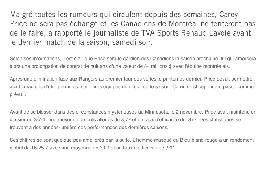  Dire que Jean-Charles Lajoie PROMETTAIT que Carey Price serait échangé..
